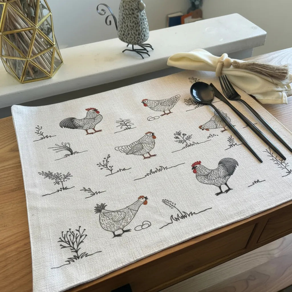 set de 6 individuales repelentes en  lino, gallinas