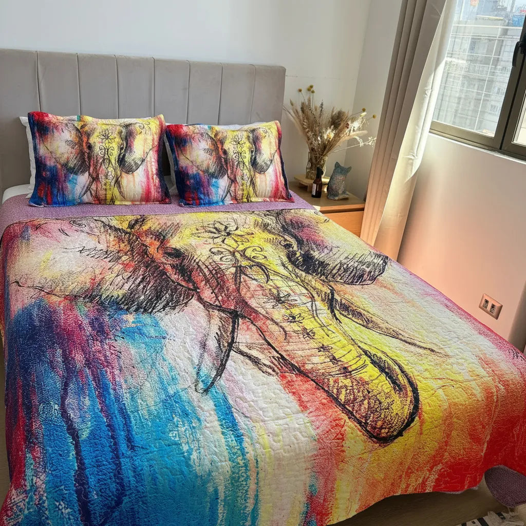 Cubrecamas 2 plazas  estampado elefante