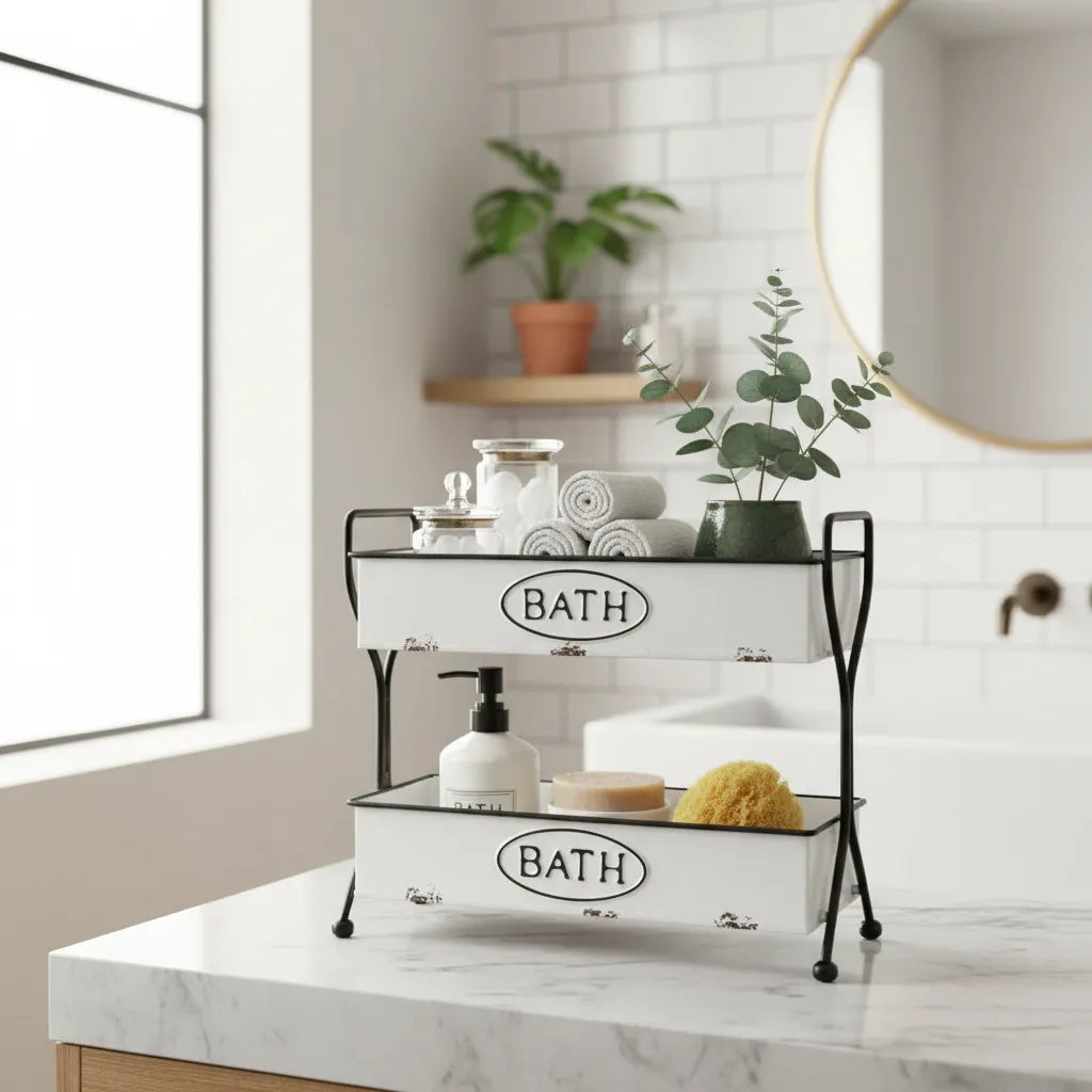 Organizador de Baño 2 Niveles Bath | Repisa Decorativa Blanca