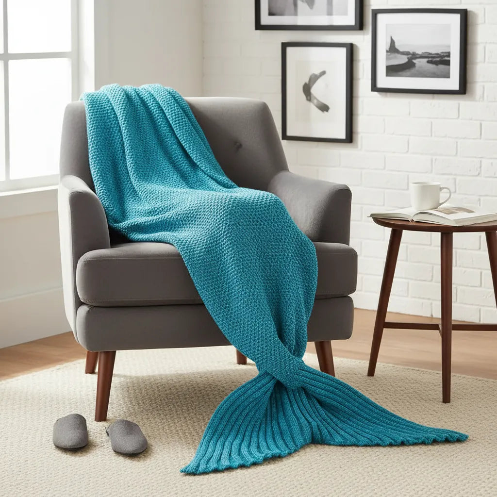 Manta Tejida Estilo Sirena XL | Suave, Cálida y Decorativa - Turquesa