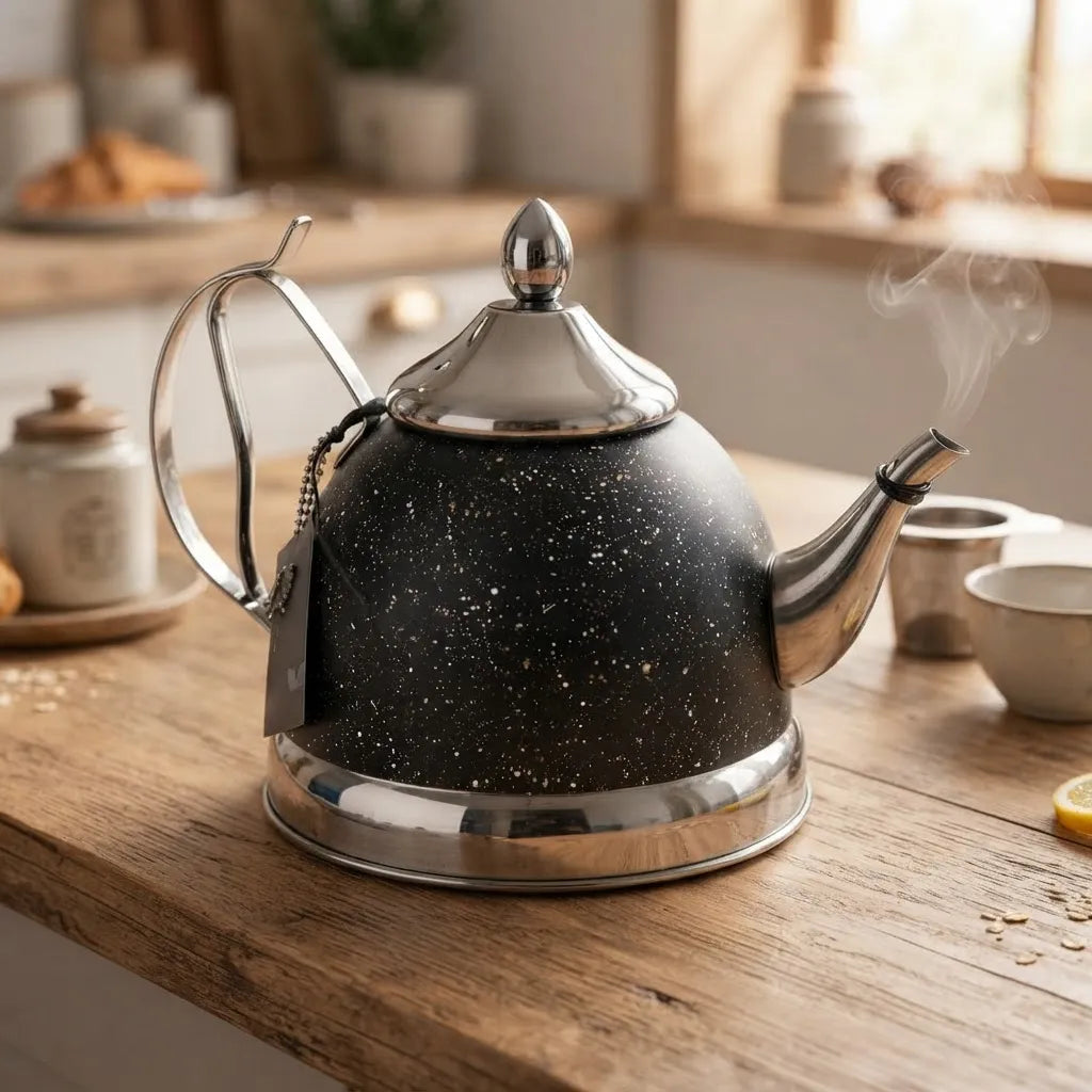 Tetera De Acero Inoxidable 1 Litro Diseño Moteado Negro