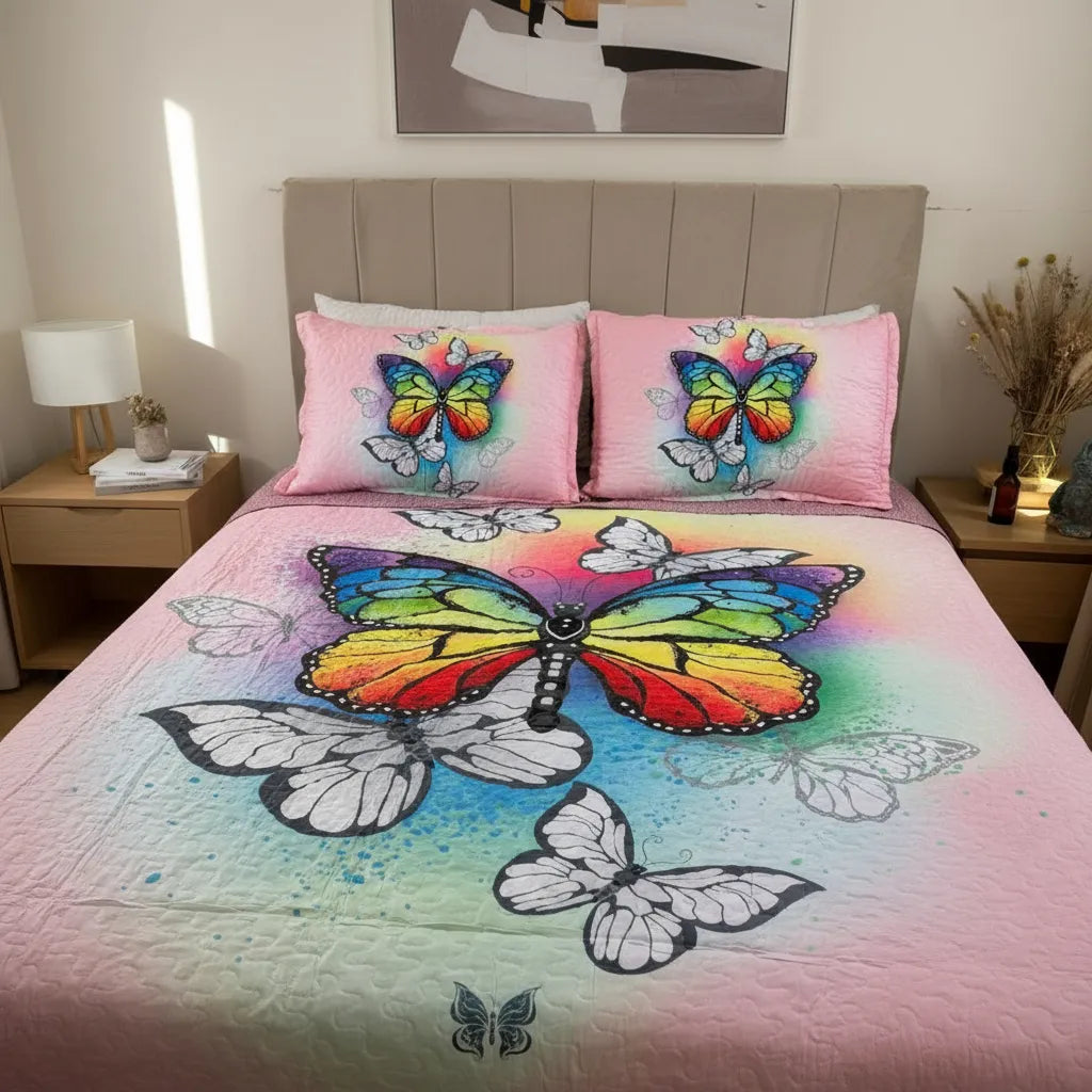 Cubrecamas 2 plazas  con diseño mariposa