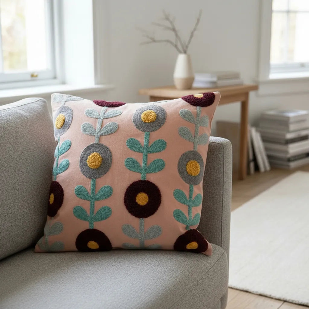 Fundas de cojines bordadas rosa
