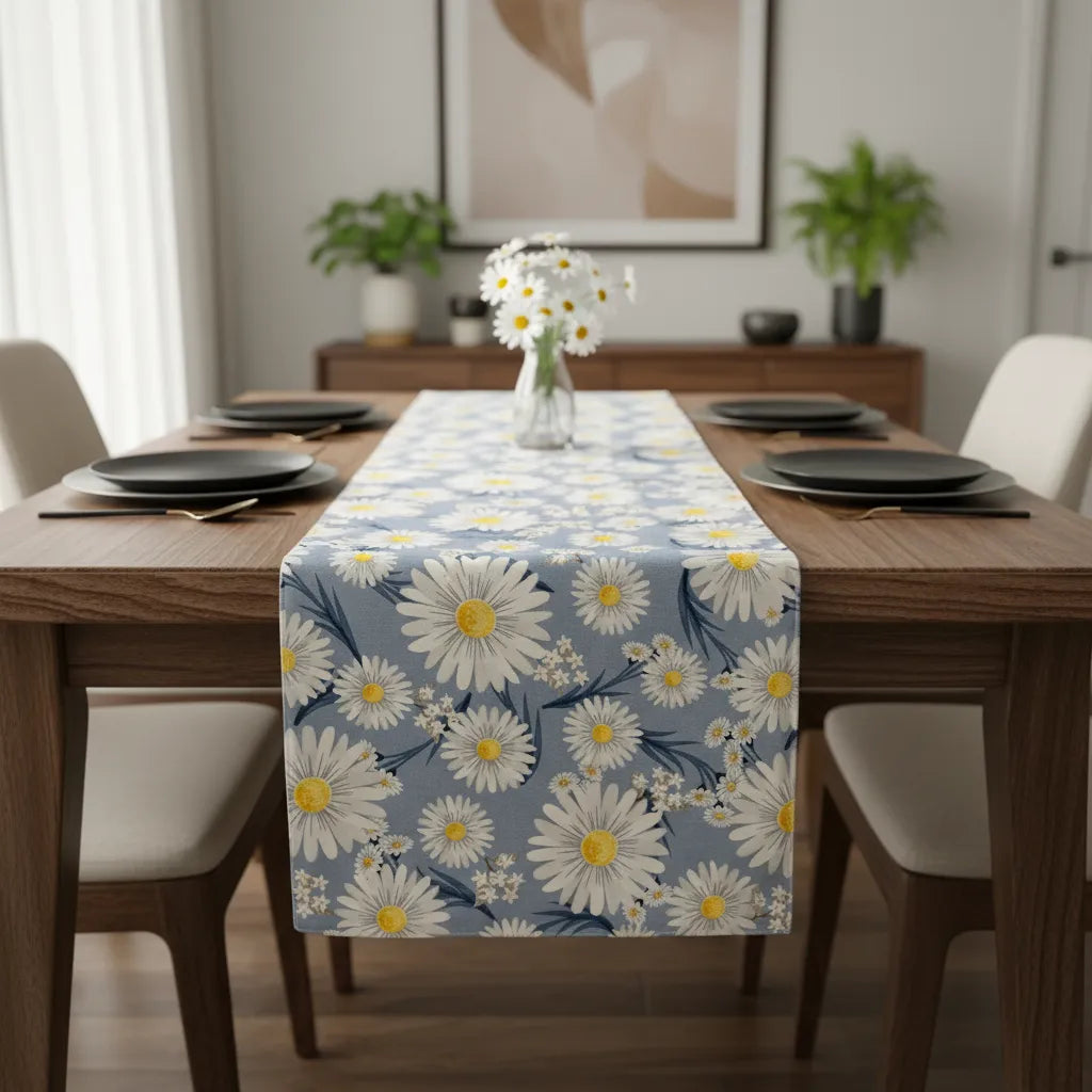 Camino de mesa repelente | margaritas - celeste