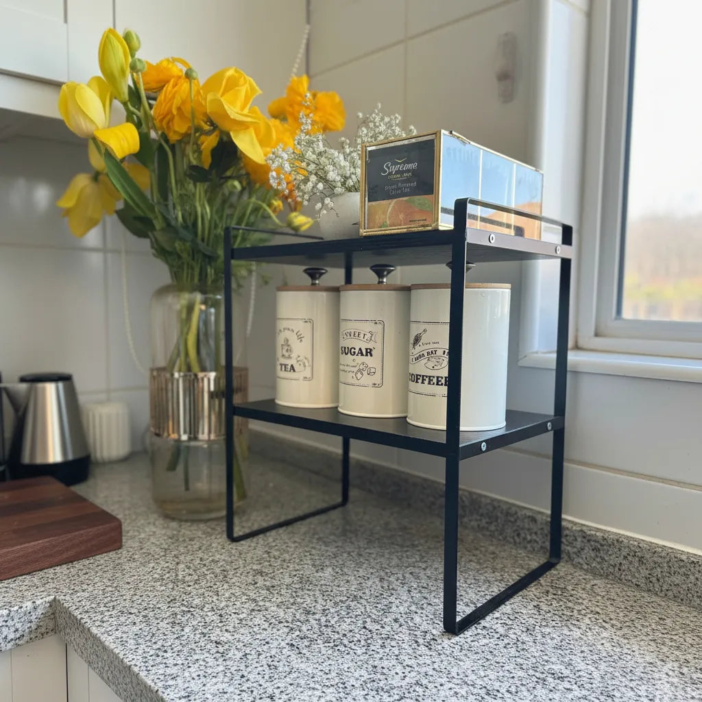 Repisa metálica y madera, dos niveles