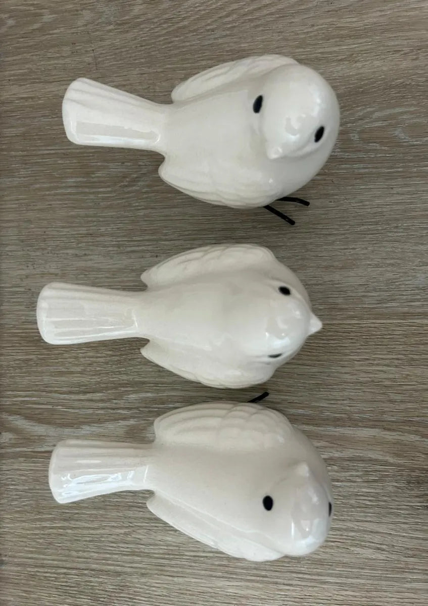 Set 3 Pajaritos De Cerámica Blanco - Chismosas