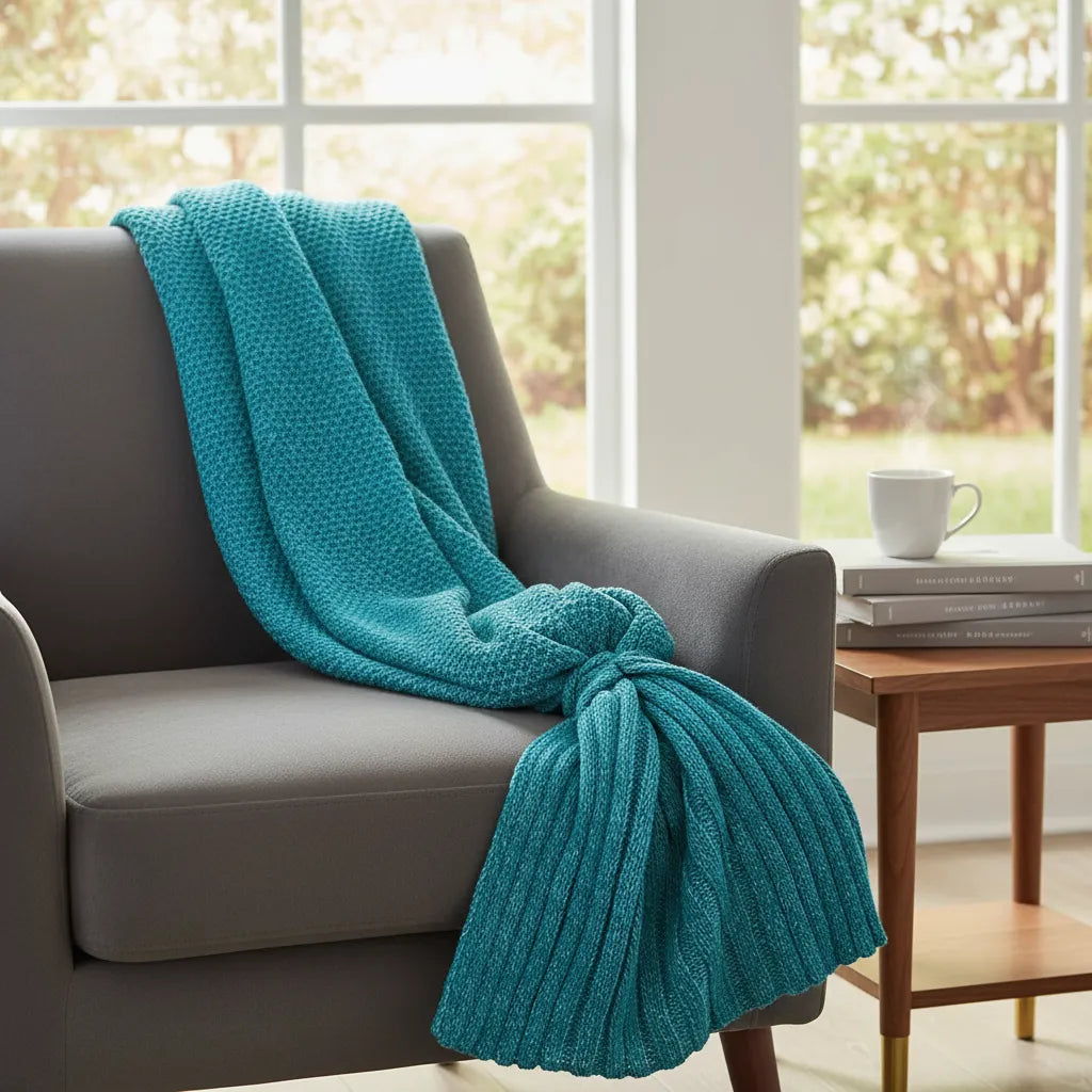 Manta Tejida Estilo Sirena XL | Suave, Cálida y Decorativa - Turquesa