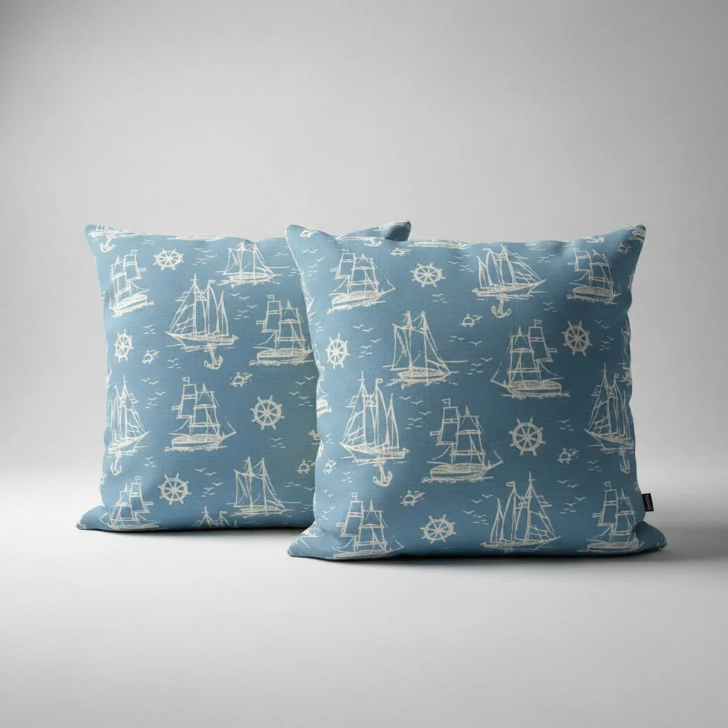Fundas de cojines  50cmx50cm Estilo Nautico - Repelente Azul celeste