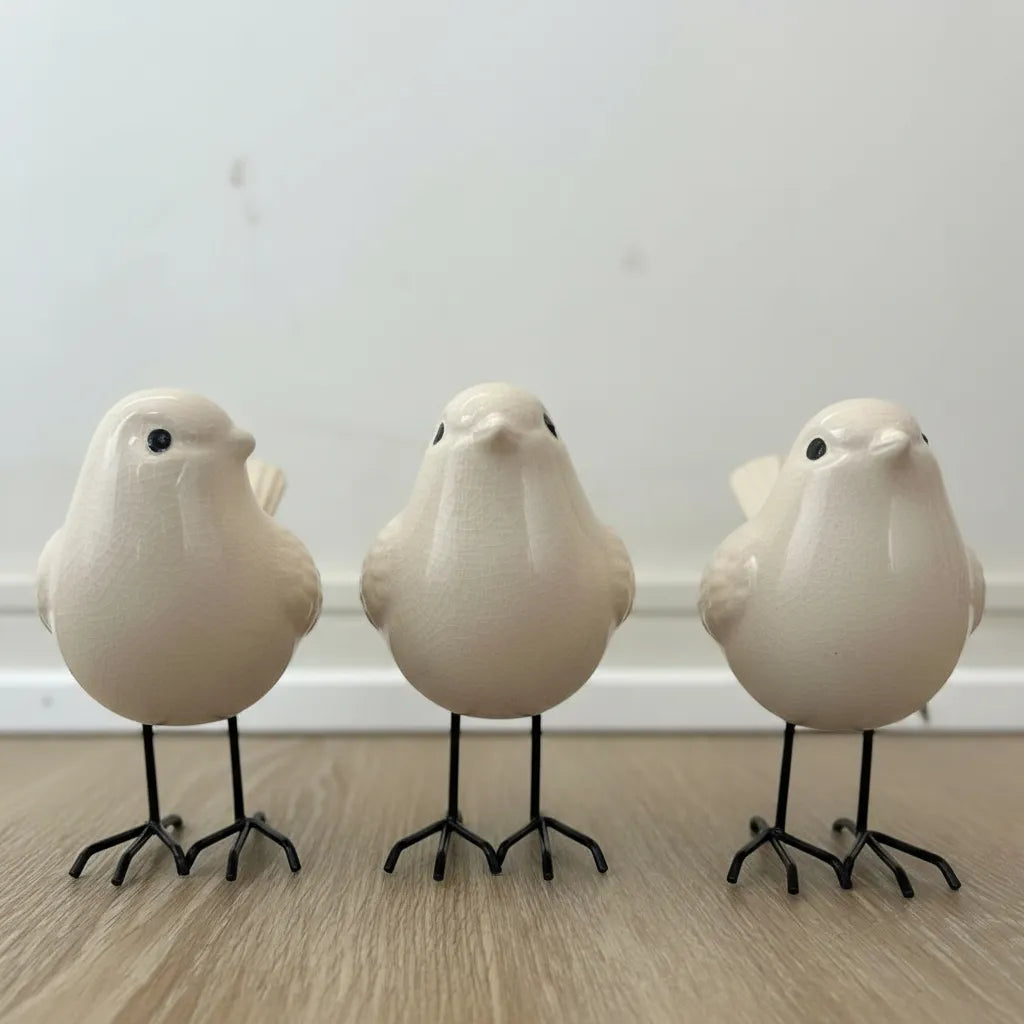 Set 3 Pajaritos De Cerámica Blanco - Chismosas