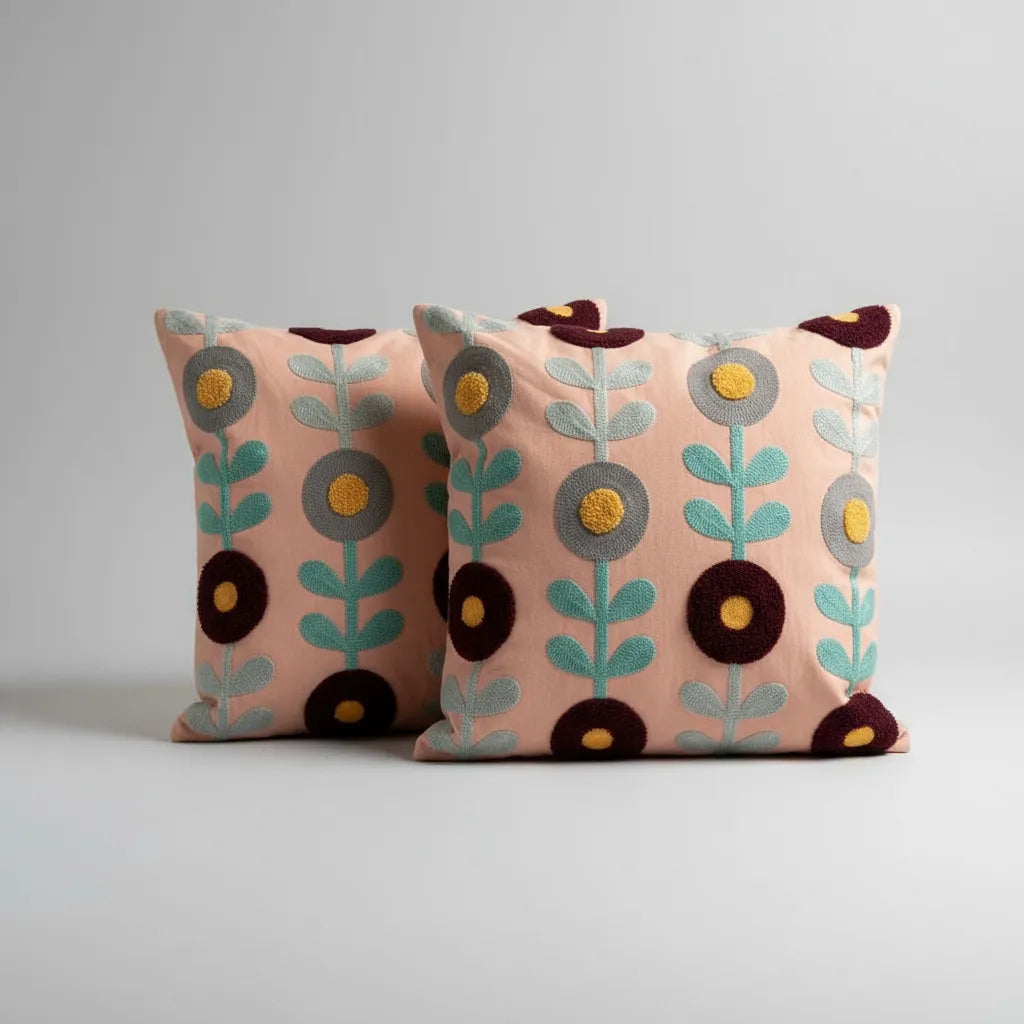 Fundas de cojines bordadas rosa