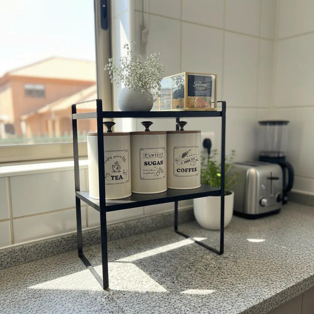 Repisa metálica y madera, dos niveles