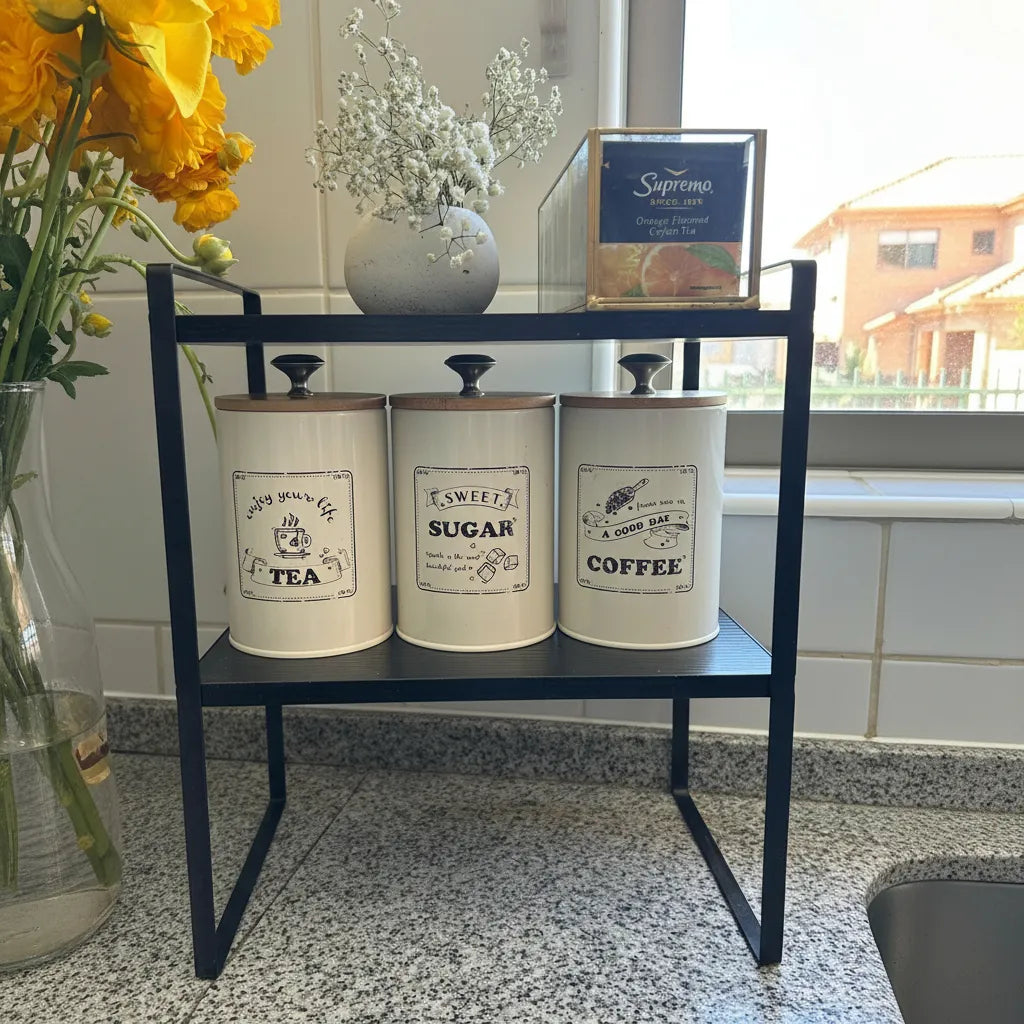 Repisa metálica y madera, dos niveles