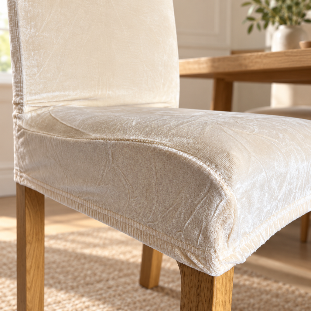 Pack de 6 Fundas Adaptables para Sillas de Comedor en Terciopelo Beige