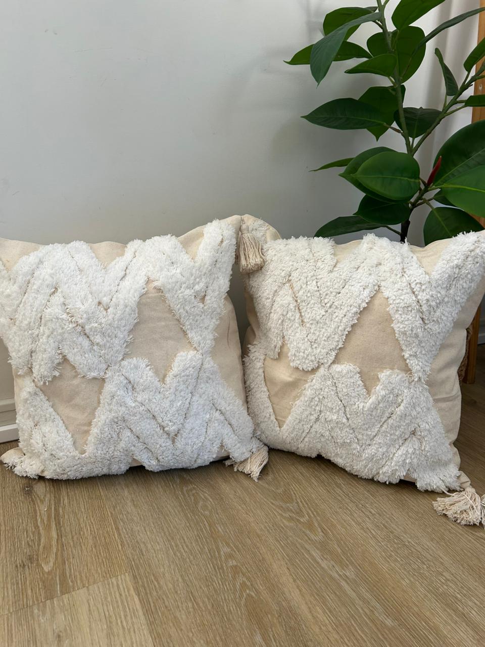 Fundas de cojines boho,  Diseño Rombo Blanco