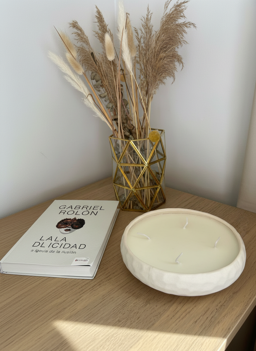 Vela Minimal Nieve Cuenco Blanco Redondo Y Bajo