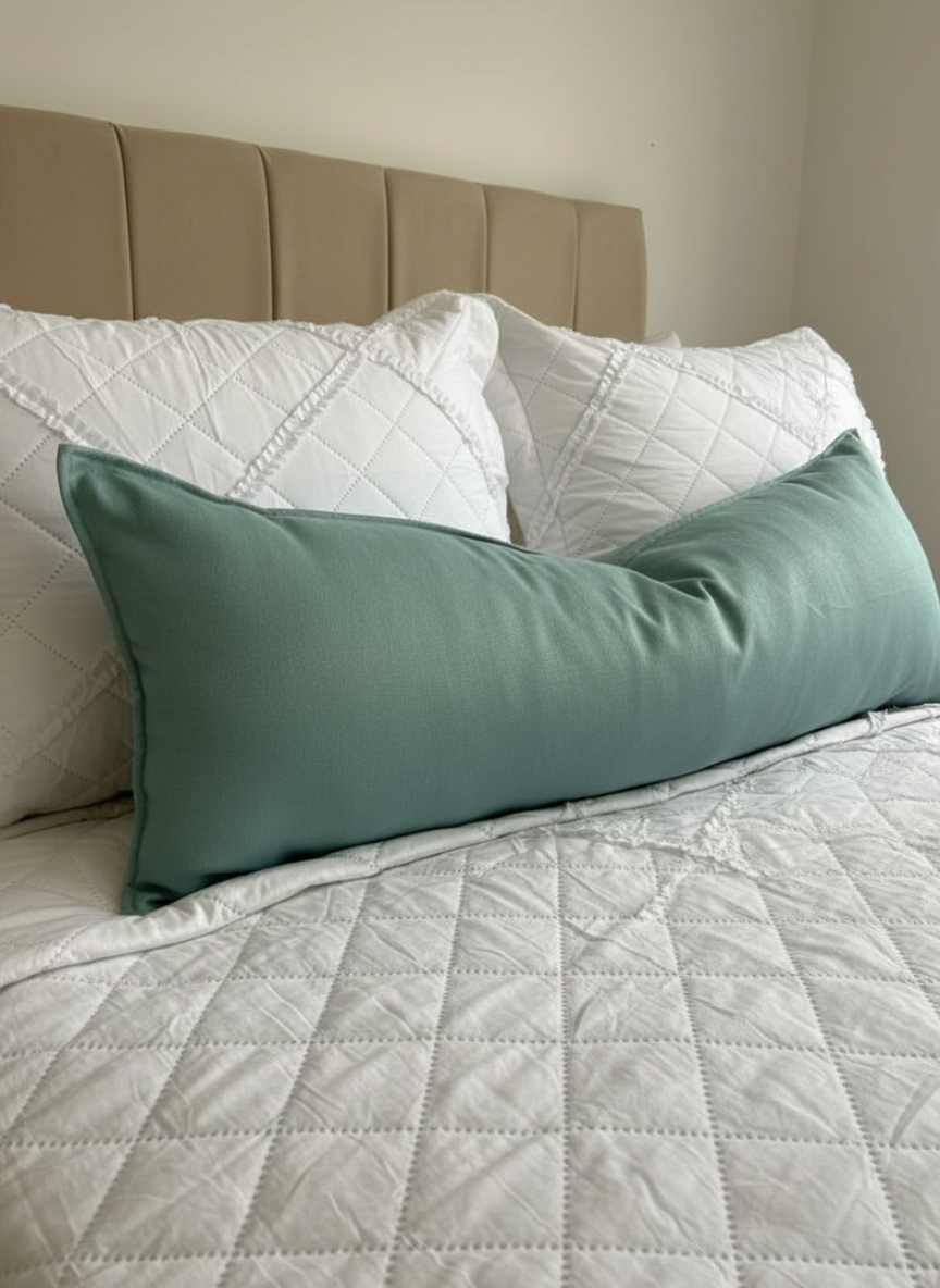 Cojín Bordado Rectangular 35×90 cm – Decorativo y Suave  Verde agua