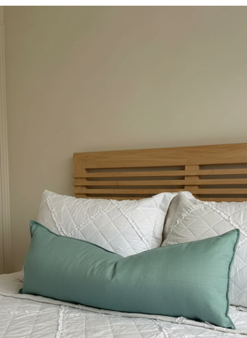 Cojín Bordado Rectangular 35×90 cm – Decorativo y Suave  Verde agua