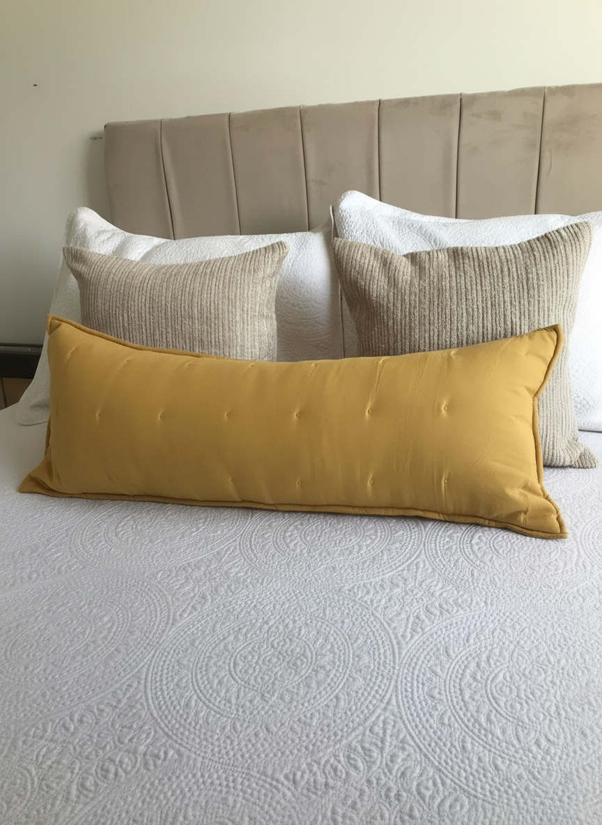 Cojín Bordado Rectangular 35×90 cm – Decorativo y Suave  Mostaza