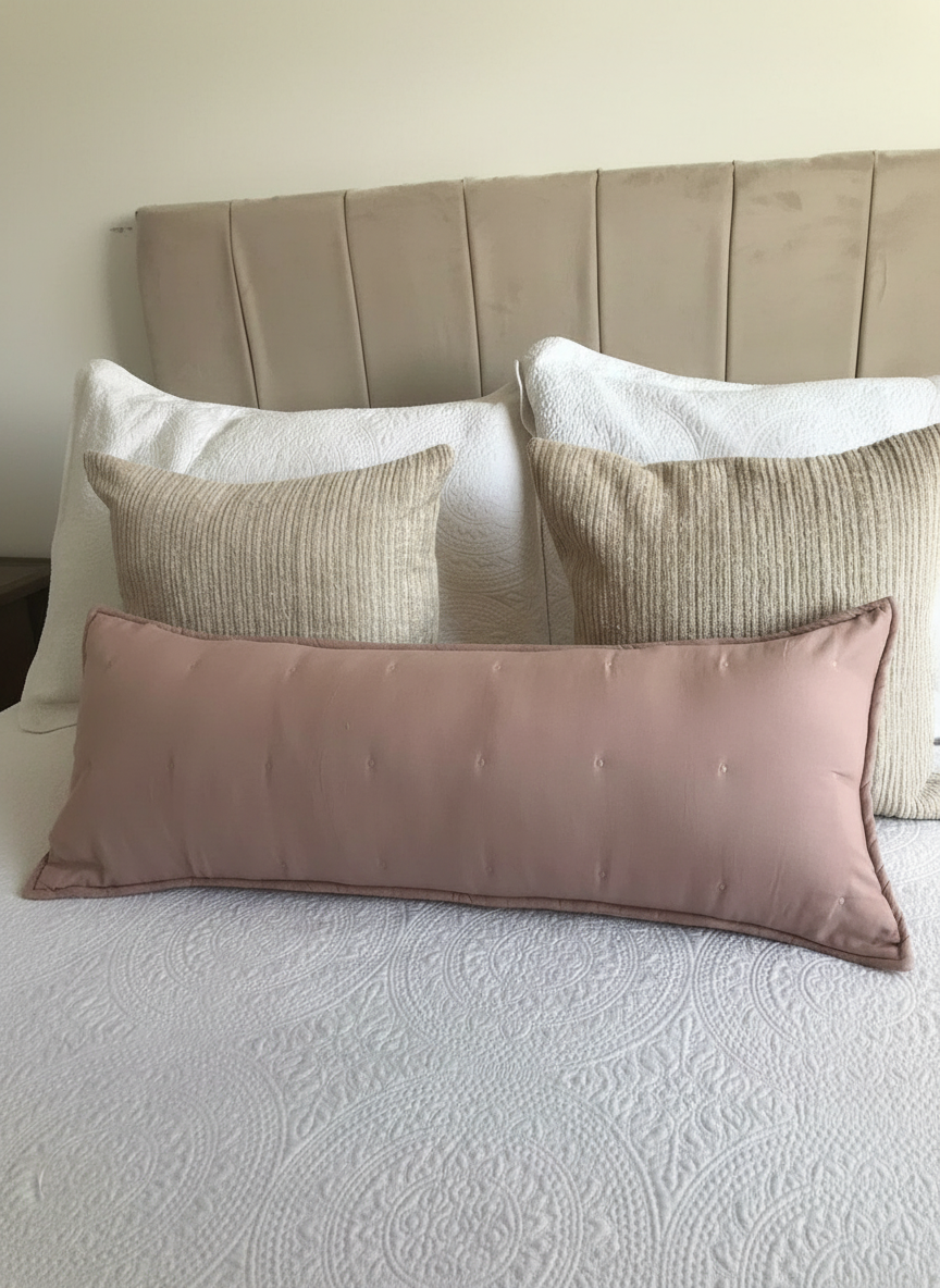 Cojín Bordado Rectangular 35×90 cm – Decorativo y Suave  Rosa