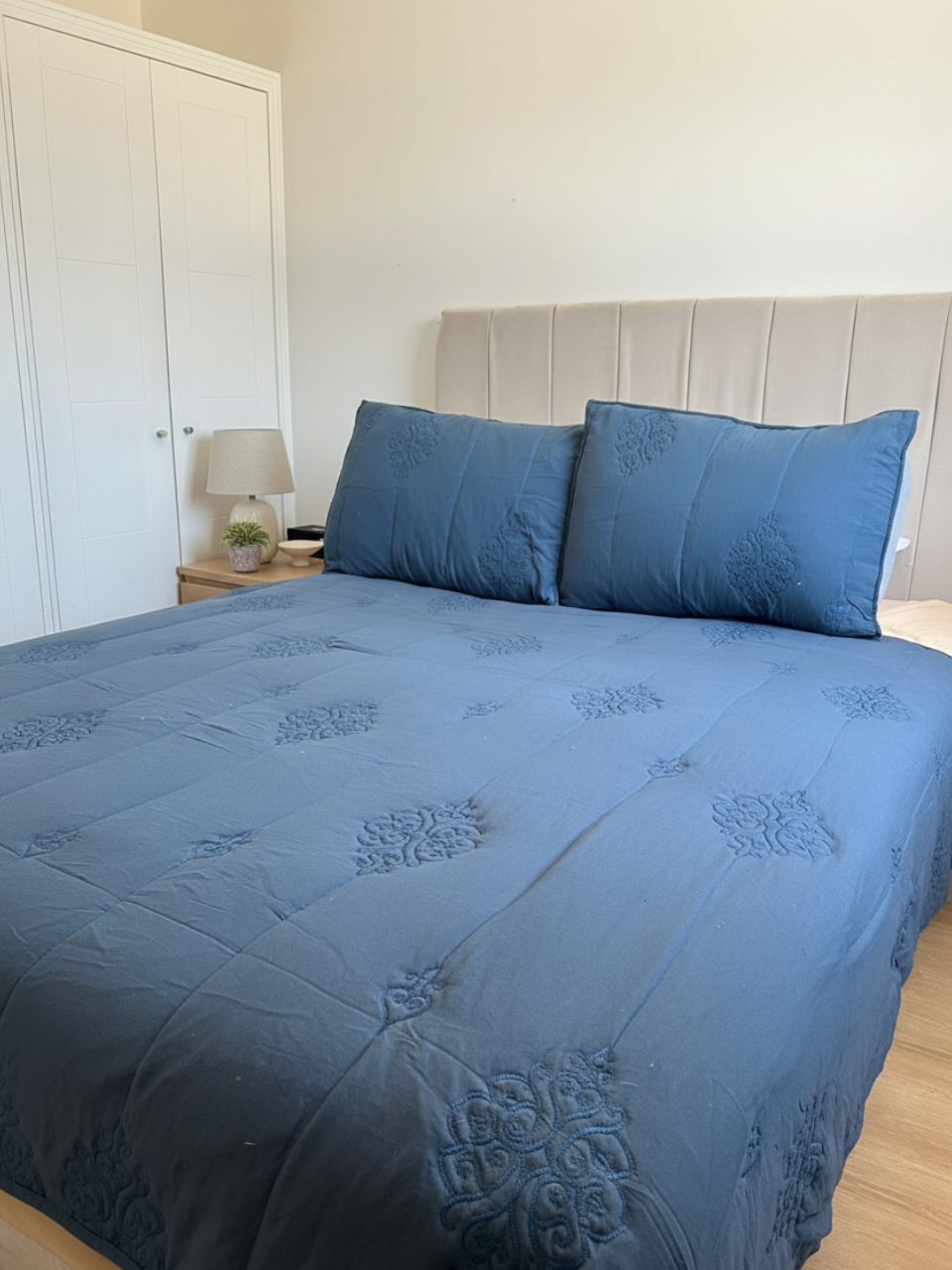 Cubrecama Bordado De Algodón 1.5 Plazas Mandala Azul
