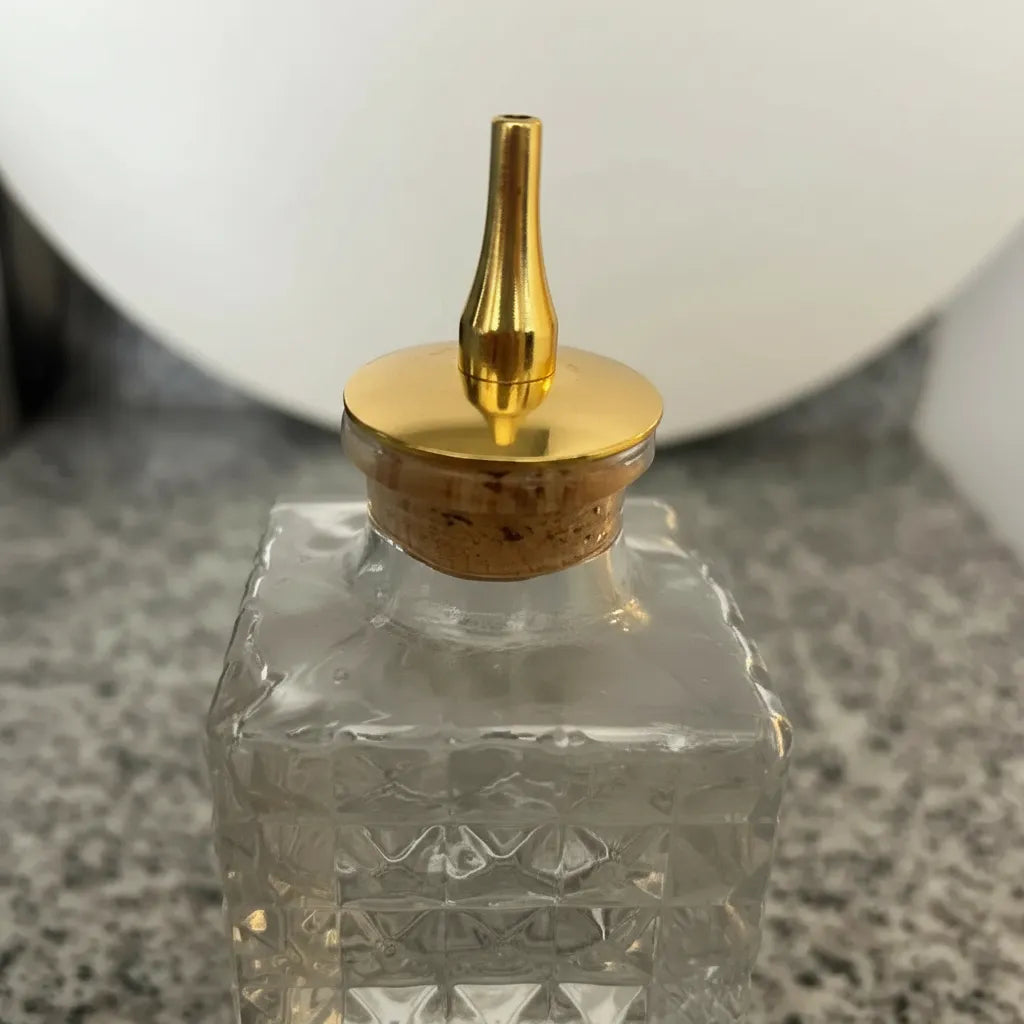 Dispensador De Vidrio Texturizado Con Tapa Dorada