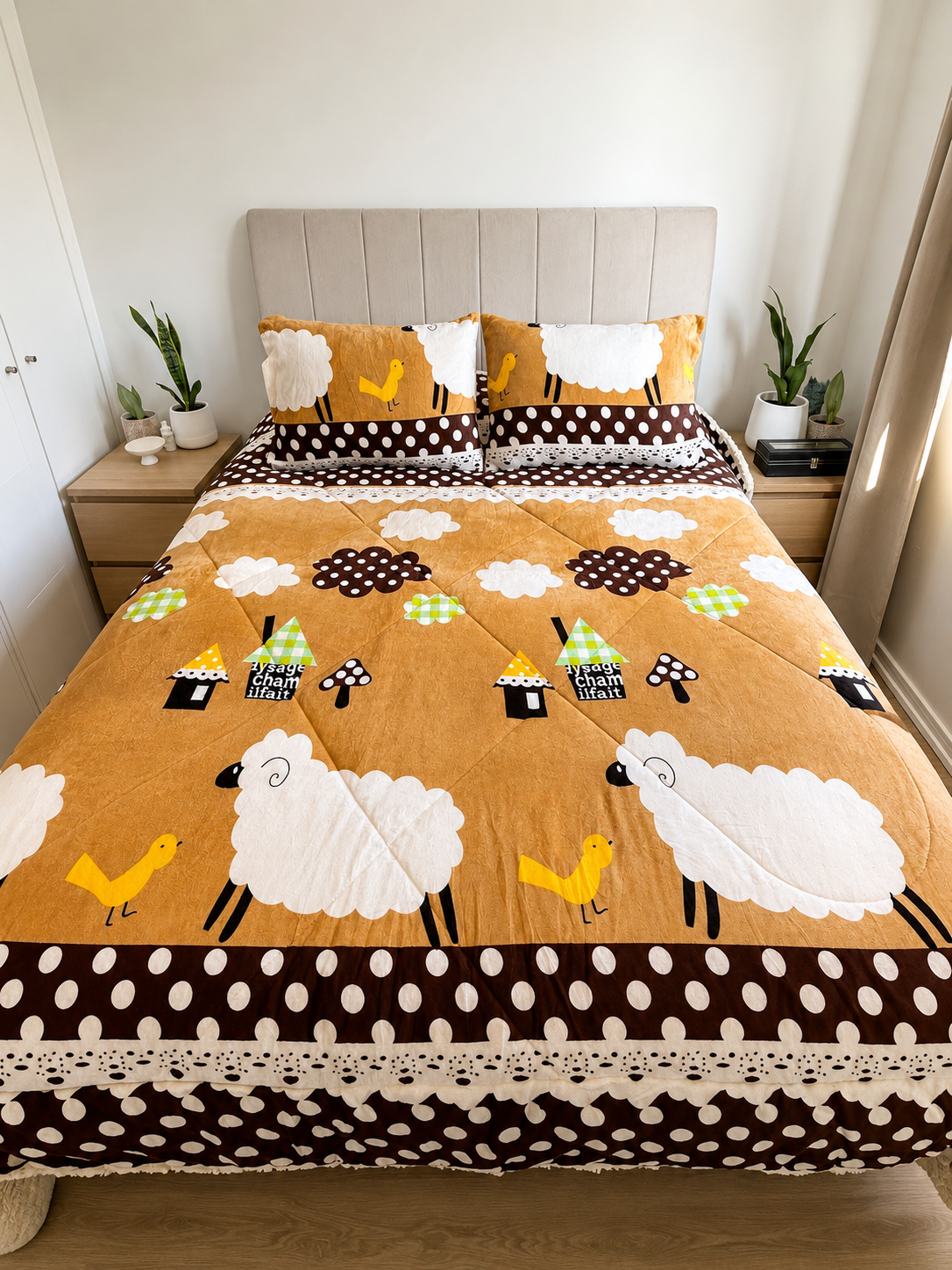Cubrecama 2 Plazas Polar con Chiporro Dulce Pradera 230x250 cm + 2 Fundas