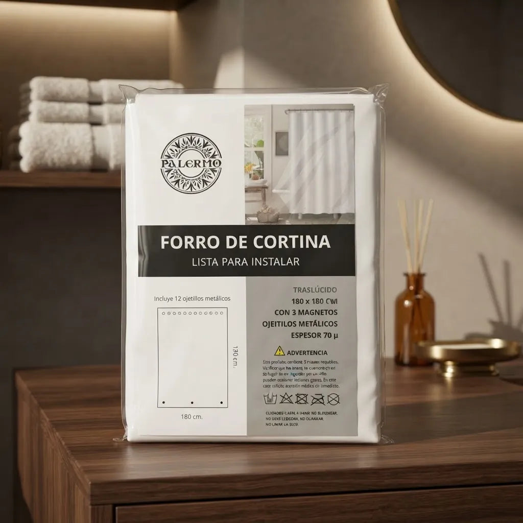 Forro Para Cortina De Baño Traslucido, 3 Magnetos 180 × 180 Cm