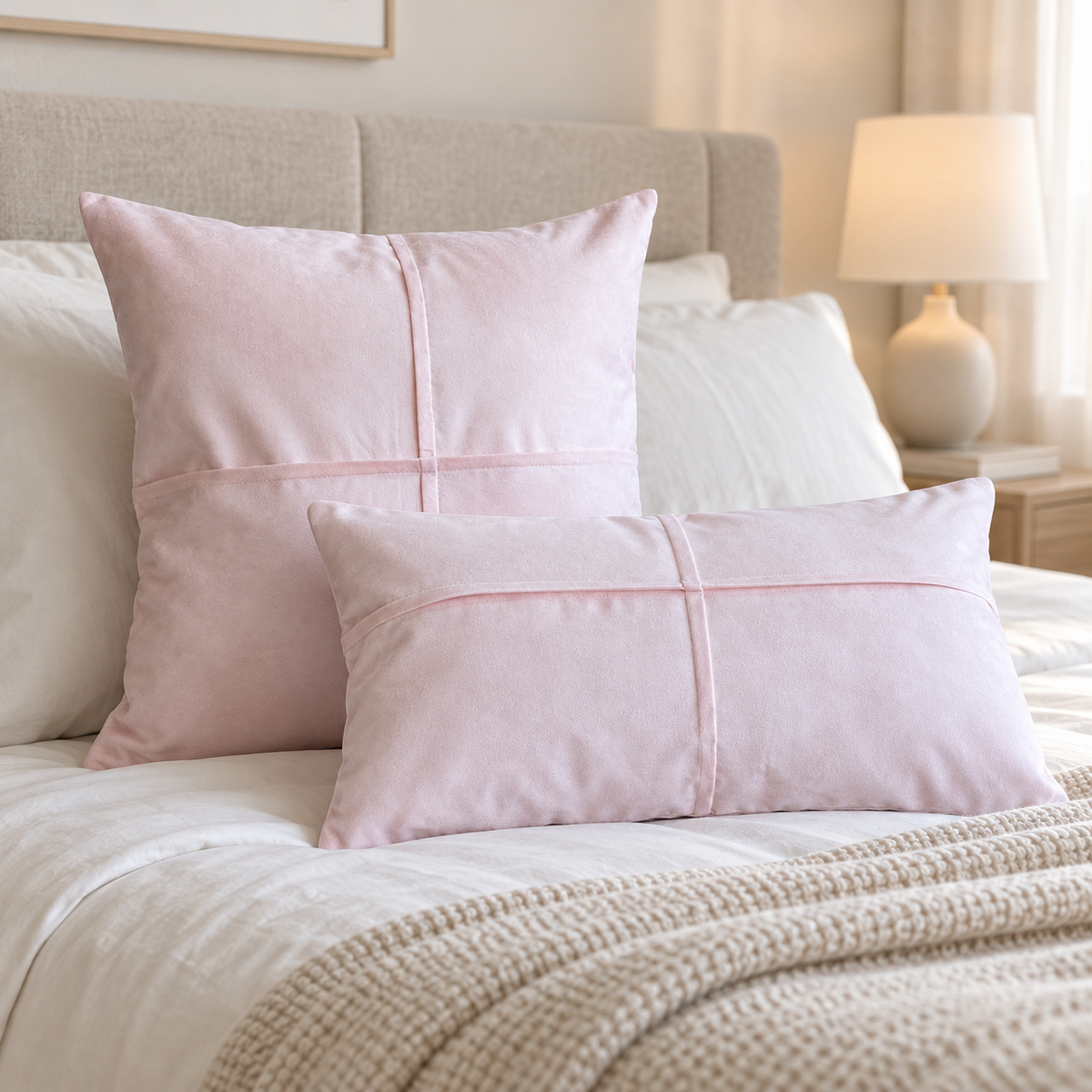 Funda de Cojín Decorativa Rosado Pálido · 50 × 50 y 30 × 50 cm