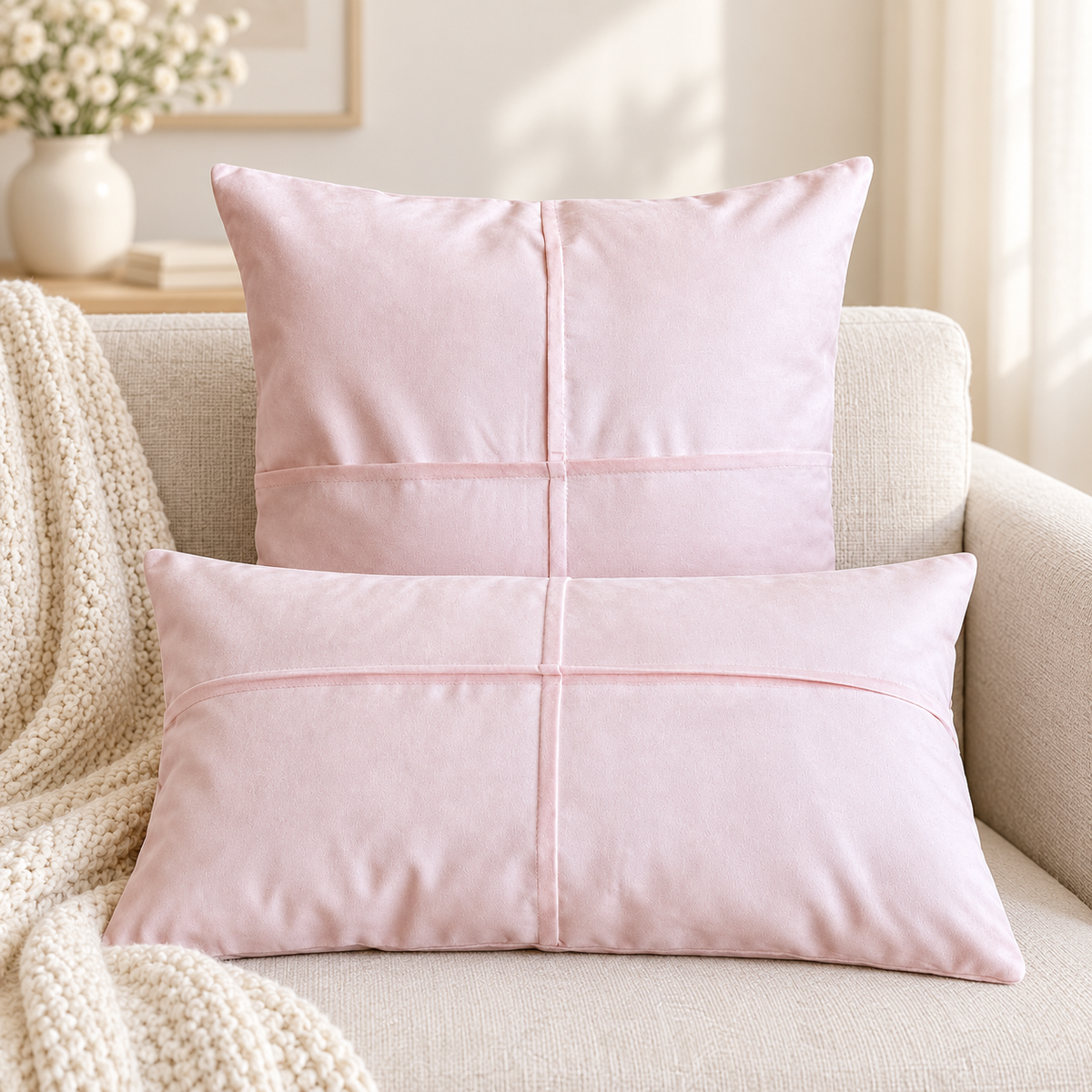 Funda de Cojín Decorativa Rosado Pálido · 50 × 50 y 30 × 50 cm