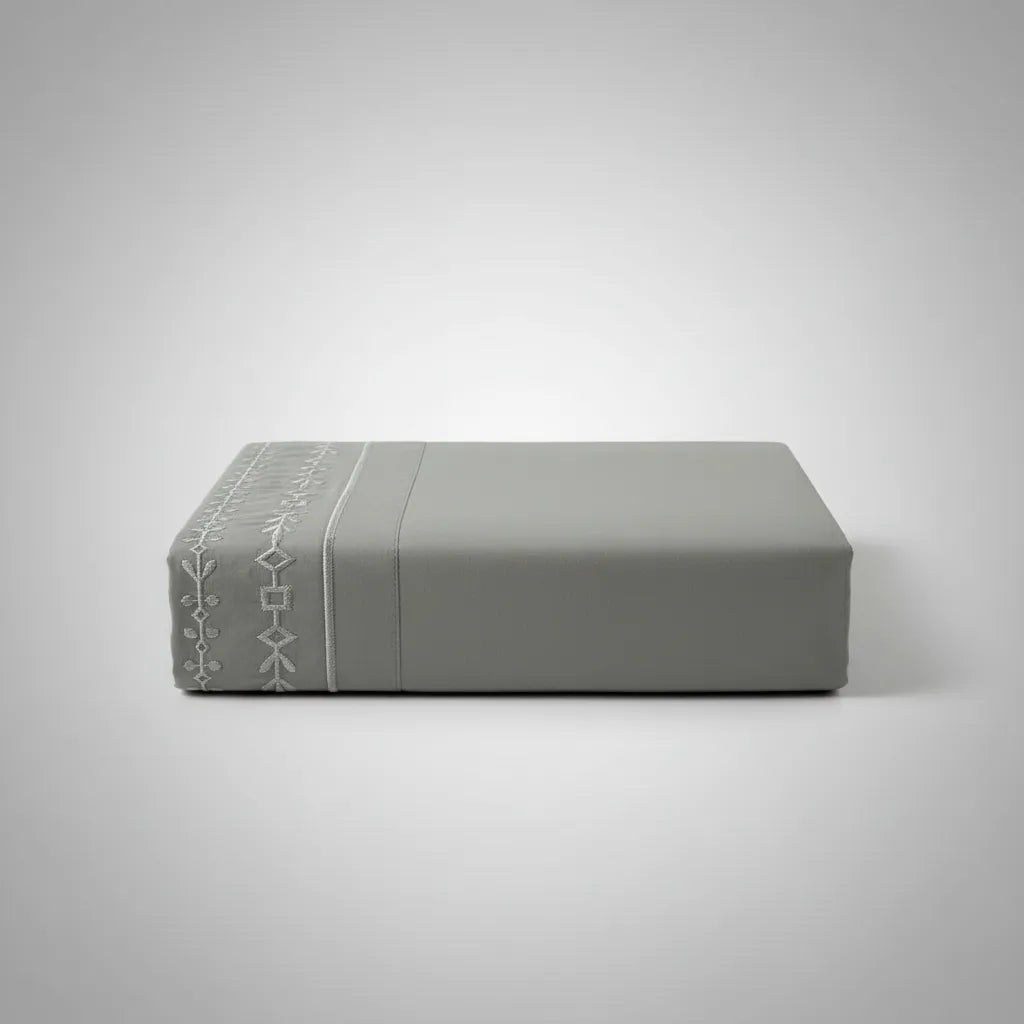 Juego De Sábanas Bordadas Super King Gris 4 Piezas
