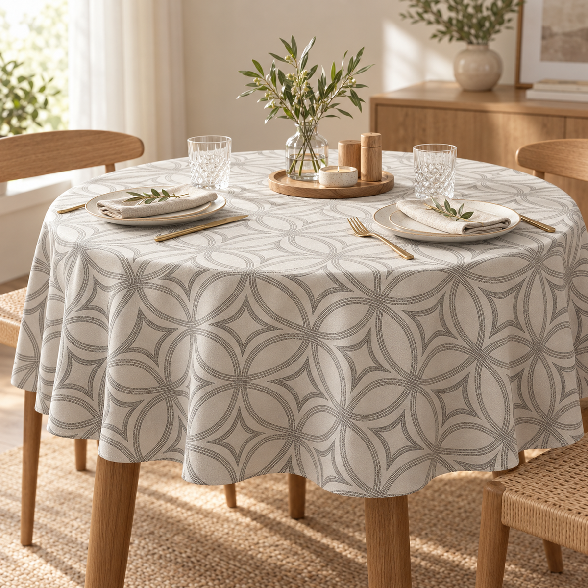 Mantel Redondo Repelente 135 cm · Geometría Natural