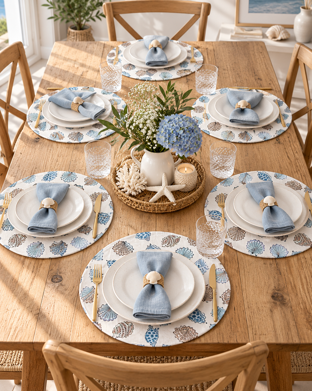 Set de Individuales de Mesa Costa Serena – Base MDF, Tela Repelente y Funda Removible