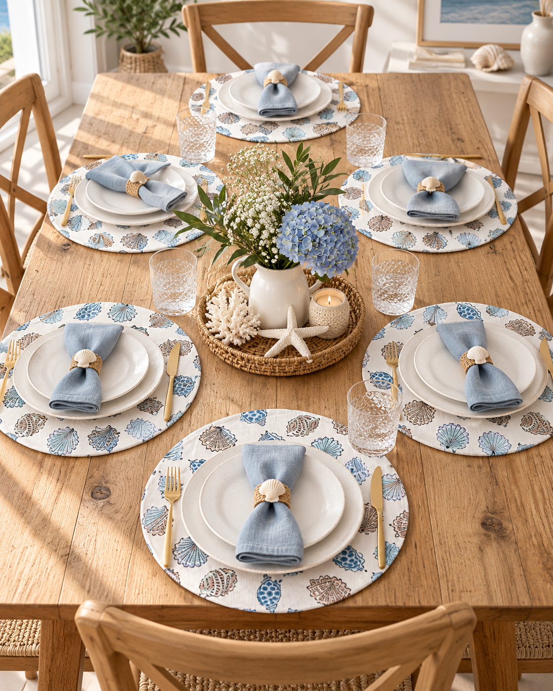 Set de Individuales de Mesa Costa Serena – Base MDF, Tela Repelente y Funda Removible