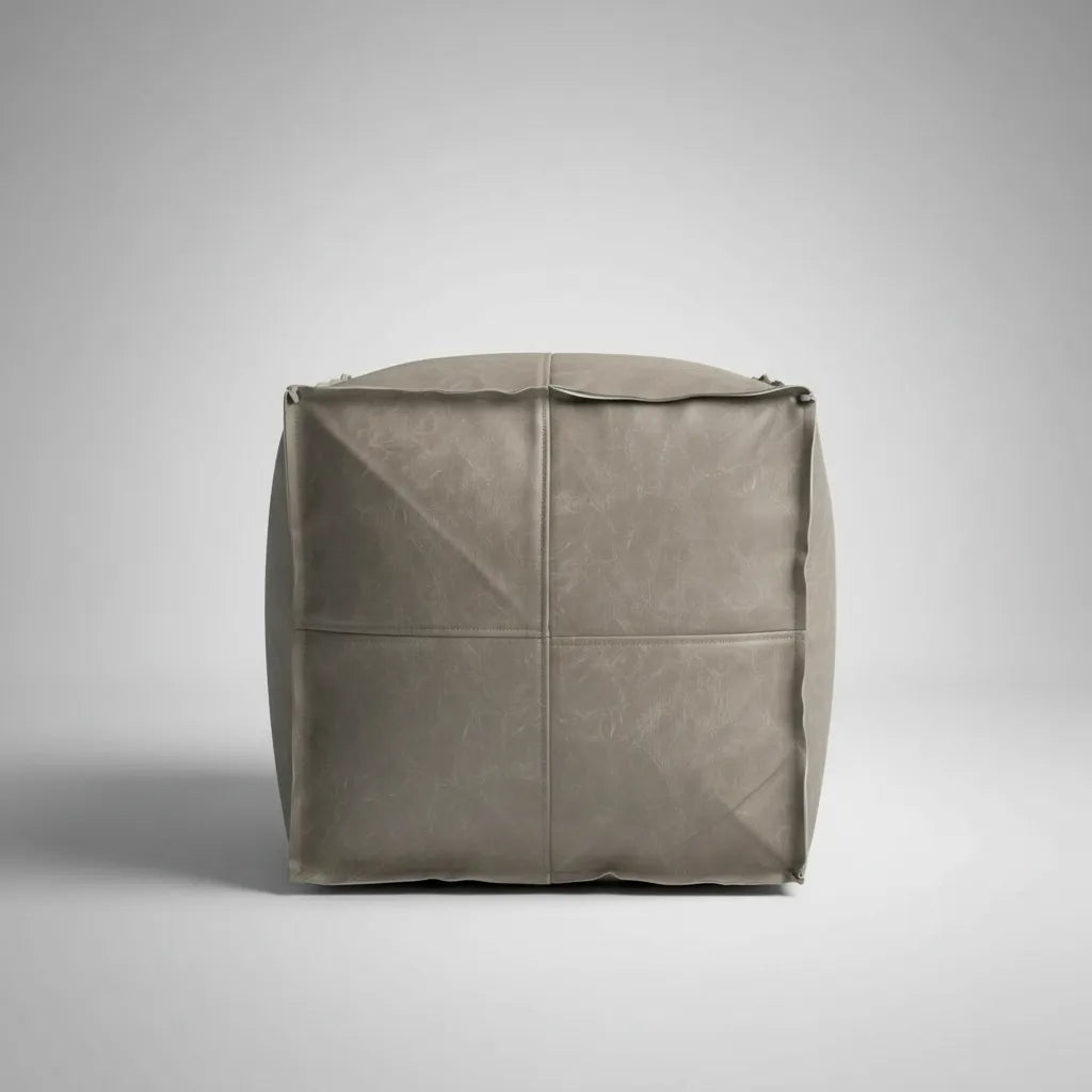 Pouf Cuadrado de Ecocuero  Gris 45x45 cm – Asiento Decorativo Moderno para Living, Dormitorio o Sala