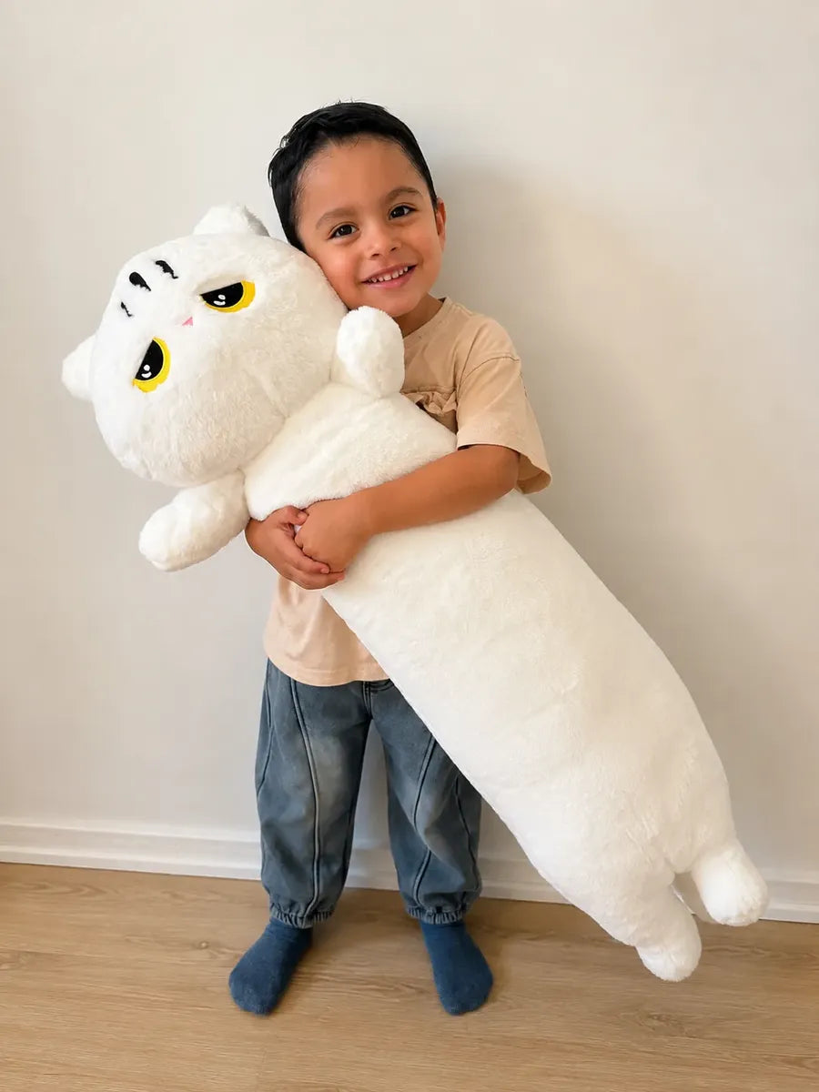 Peluche Gato Largo Gigante Blanco Almohada De Abrazo