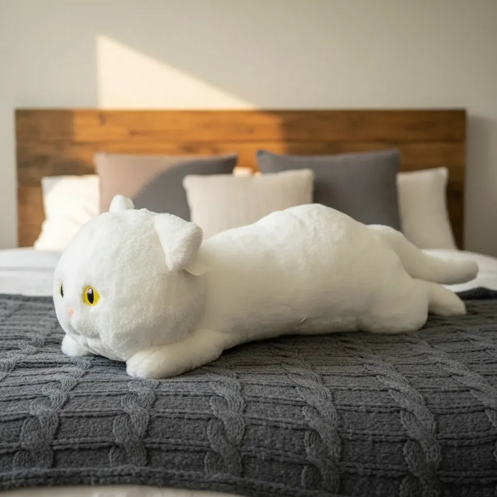 Peluche Gato Largo Gigante Blanco Almohada De Abrazo