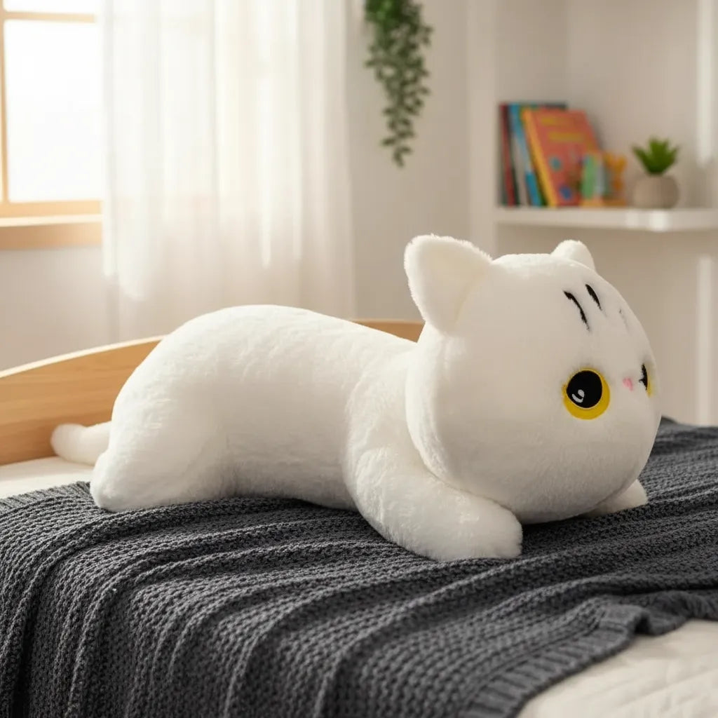 Peluche Gato Largo Gigante Blanco Almohada De Abrazo