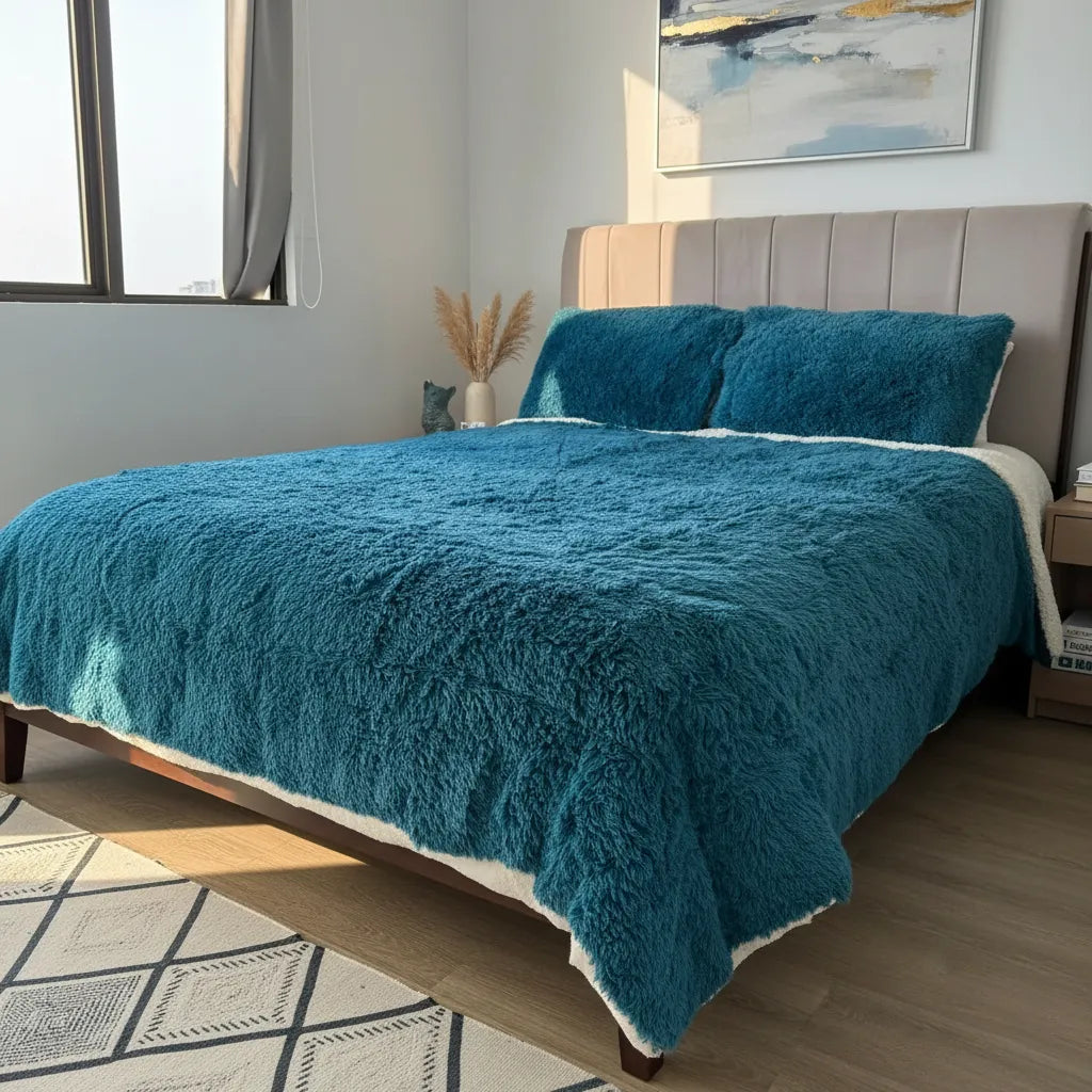 Cubrecama Sherpa 2 Plazas Turquesa | Extra Suave