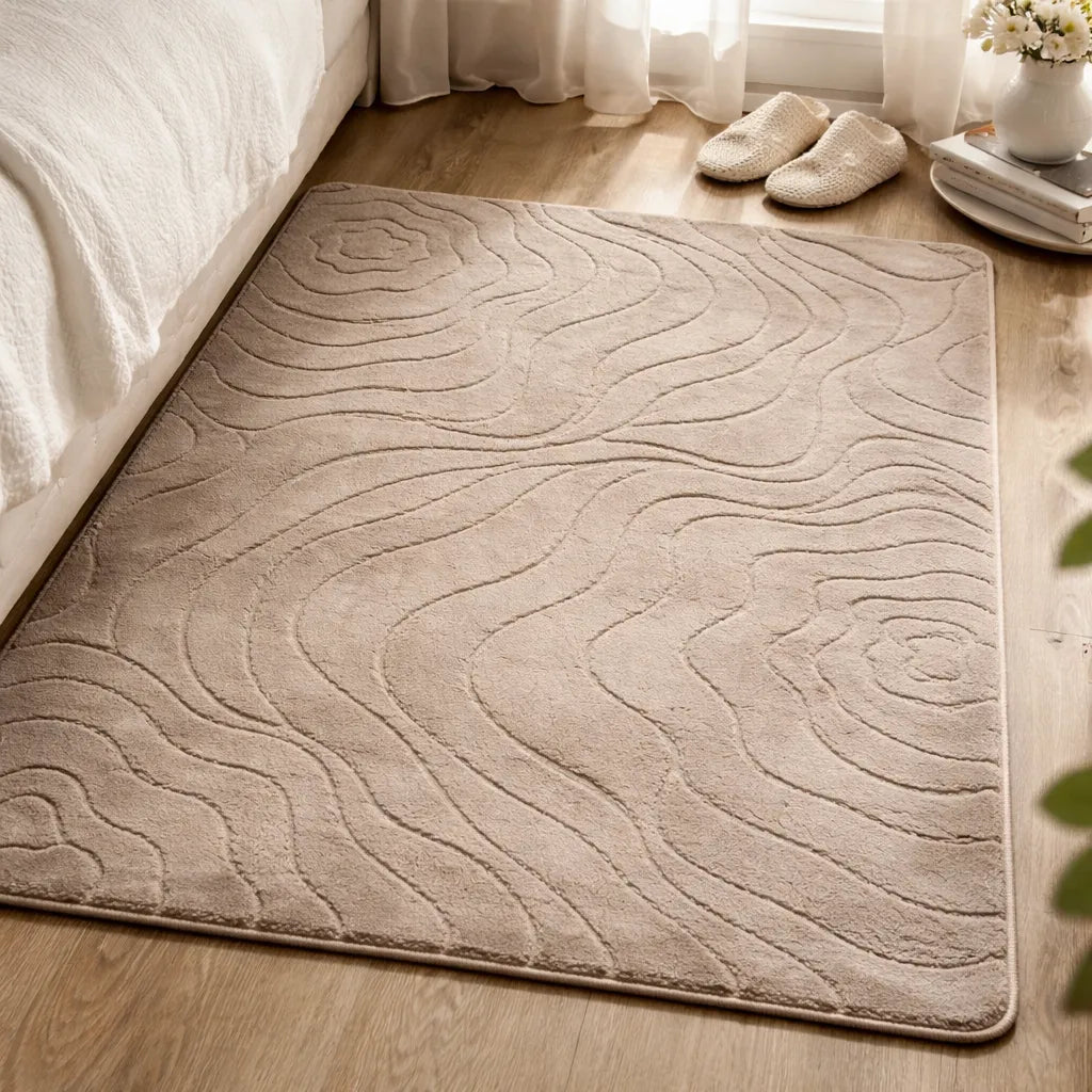 Alfombra Decorativa Beige Relieve, Antideslizante 80x120 cm