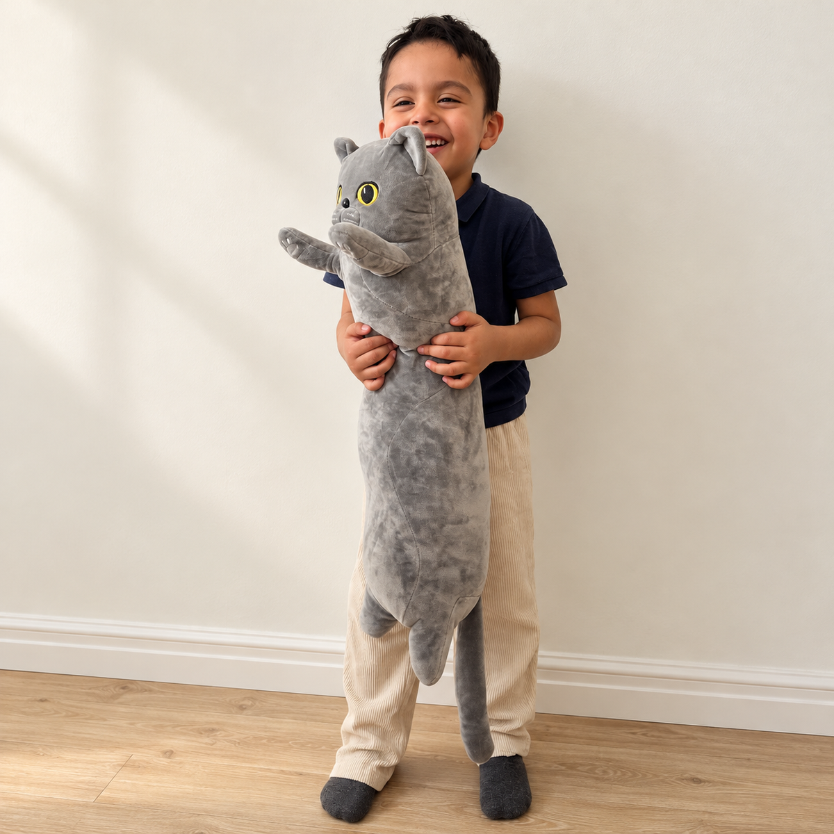 Peluche Gato Largo  · Afelpado Extra Suave  Gris