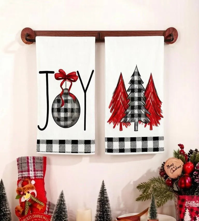 Set 2 Paños de Cocina Navideños 45 × 70 cm · Christmas Joy Rojo
