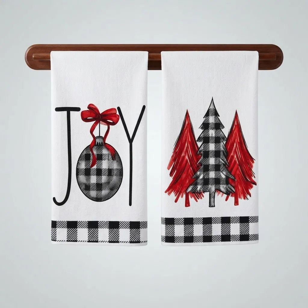 Set 2 Paños de Cocina Navideños 45 × 70 cm · Christmas Joy Rojo