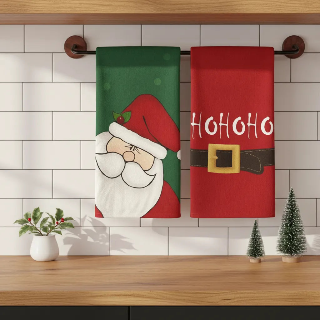 Set 2 Paños De Cocina Navideños 45 × 70 Cm · Santa Ho Ho Ho