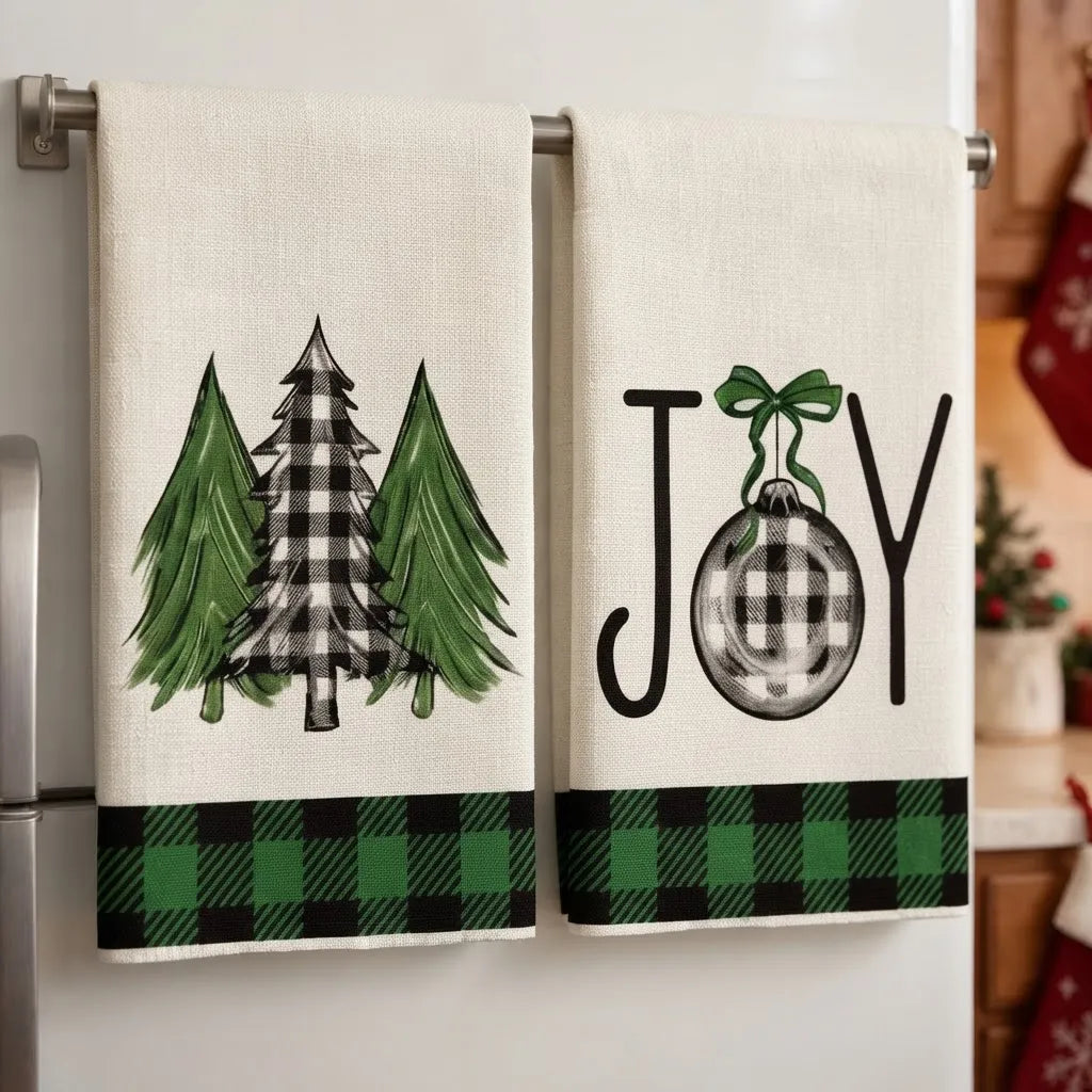 Set 2 Paños de Cocina Navideños 45 × 70 cm · Christmas Joy Verde