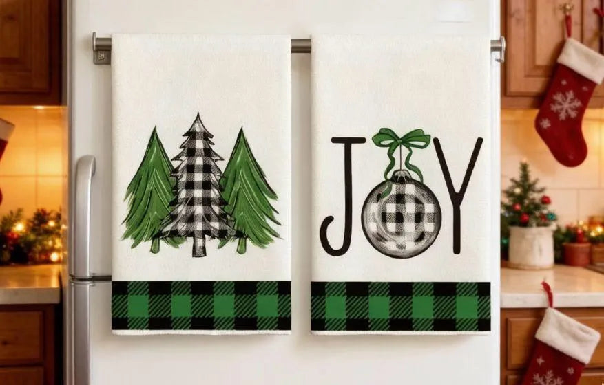 Set 2 Paños de Cocina Navideños 45 × 70 cm · Christmas Joy Verde