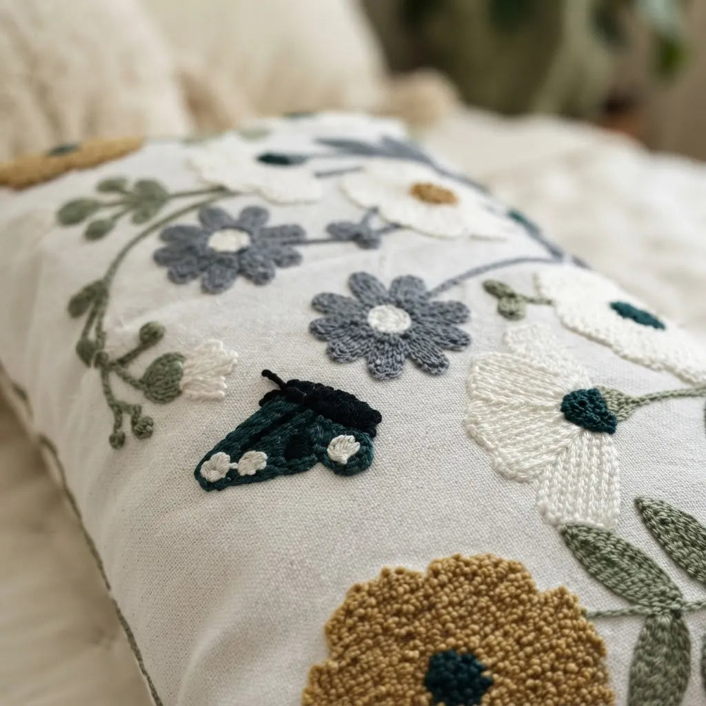 Funda de Cojín Bordada Jardín Rosé  45 × 45 y 30 × 50 cm