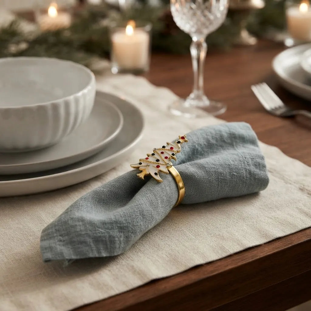 Set De 6 Anillos De Servilleta Navideños · Árbol De Navidad
