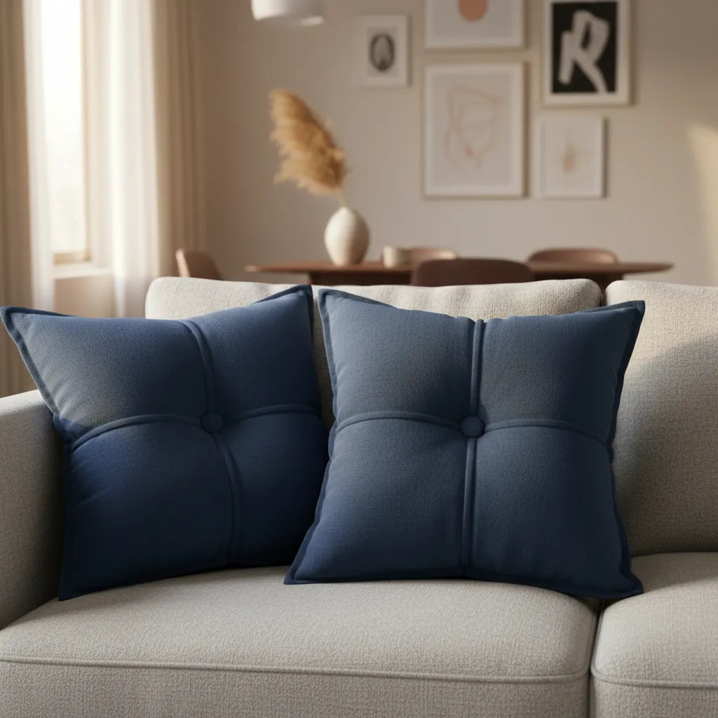 Cojín Decorativo Capitoné Azul Marino – 43 × 43 cm