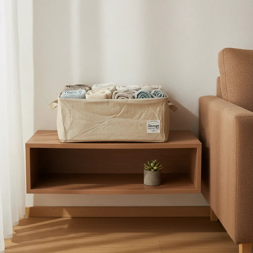 Canasto Organizador Rectangular Beige con Asas