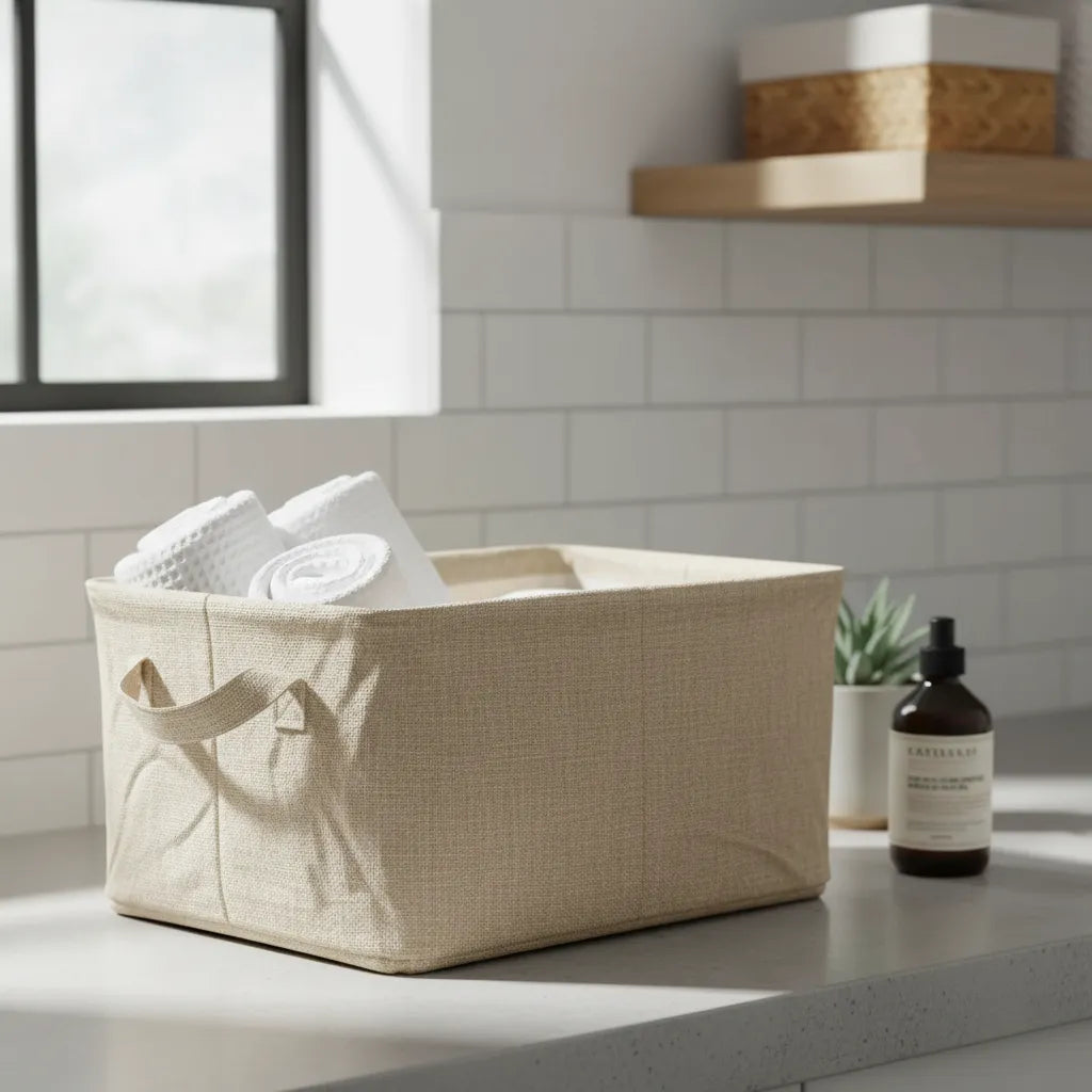 Canasto Organizador Rectangular Beige con Asas